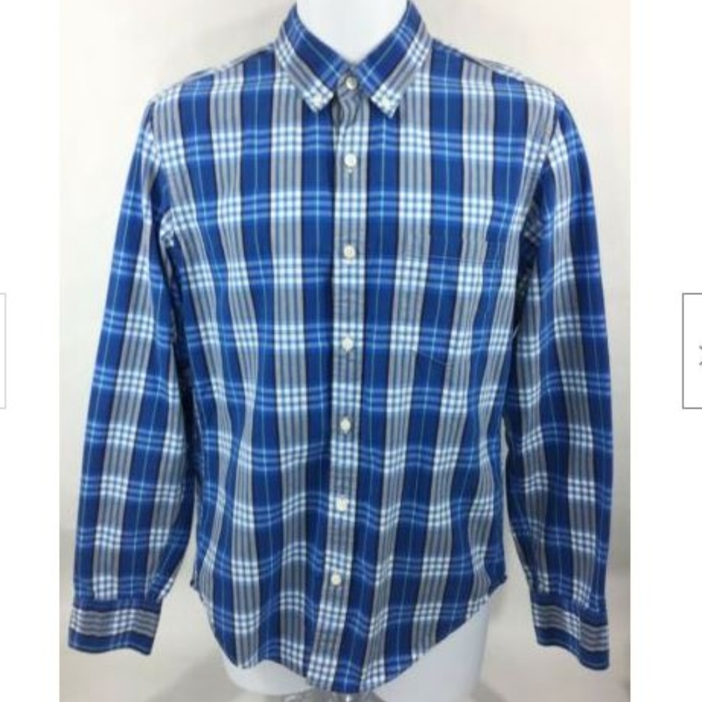 J Crew Slim Blue Checks Plaid  Cotton Casual Shirt